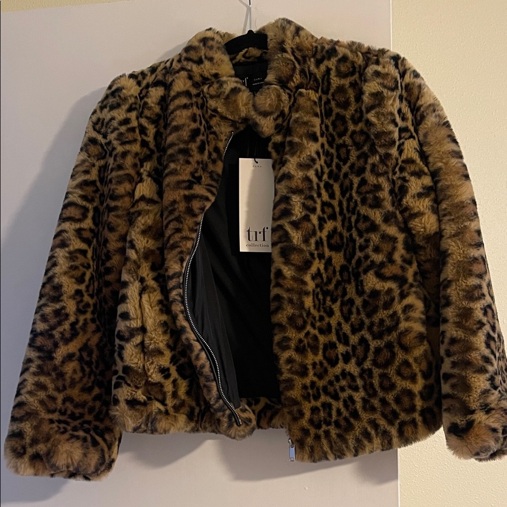 Zara Brown Leopard Print Teddy Jacket